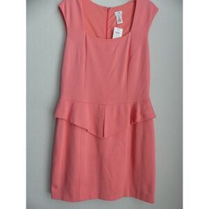 Cache Pink Peplum Sheath Dress NWT Size 14 Stretch Wedding Cocktail Coral